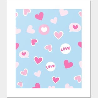 Love Valentines hearts in blue background ,brafdesign Posters and Art
